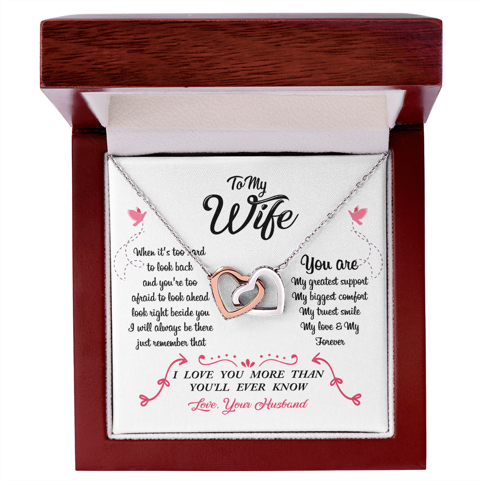 011 To My Wife - Interlocking Hearts Necklace With Mahogany Style Luxury Box