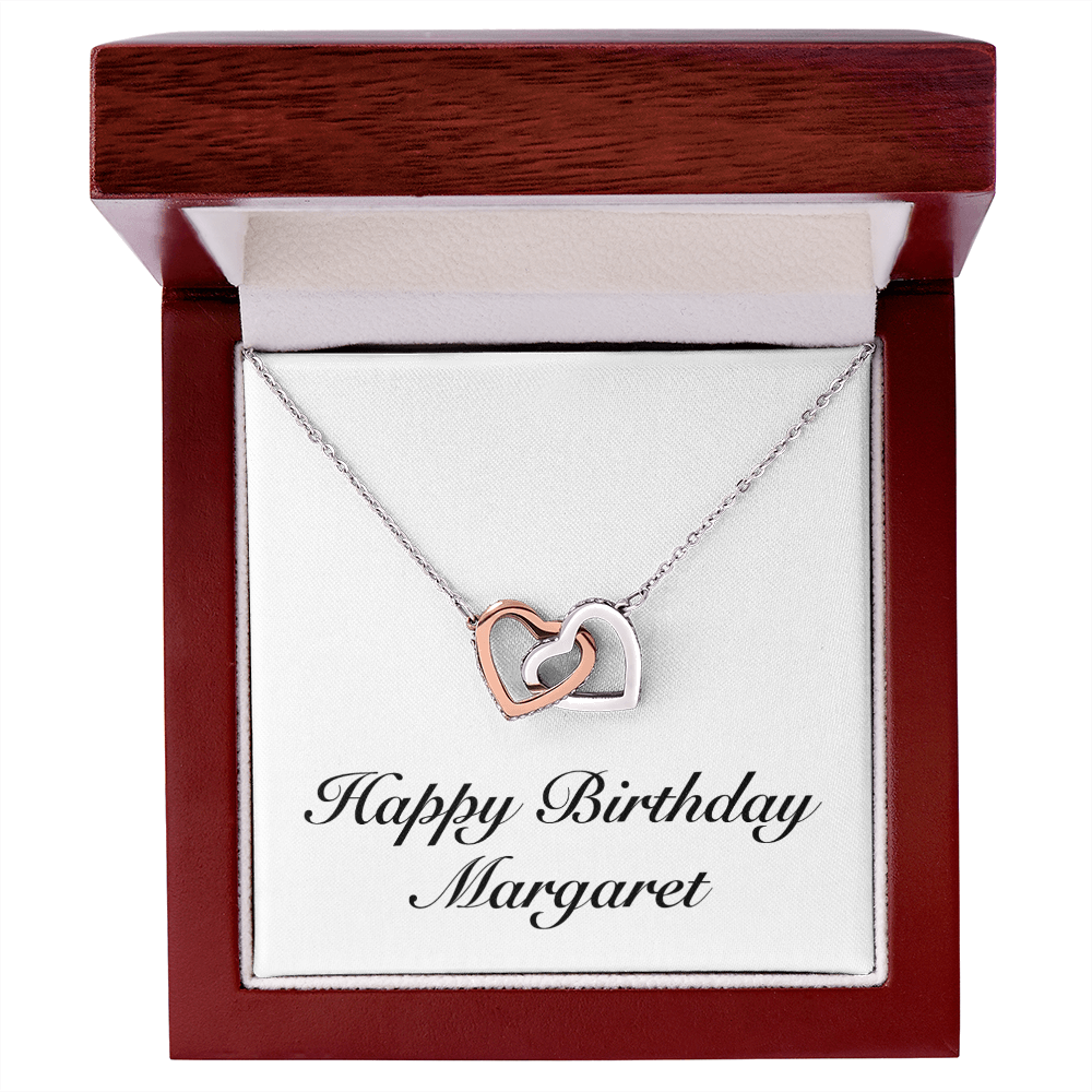 Happy Birthday Margaret - Interlocking Hearts Necklace With Mahogany Style Luxury Box