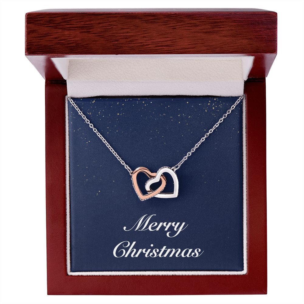 Merry Christmas v08 - Interlocking Hearts Necklace With Mahogany Style Luxury Box