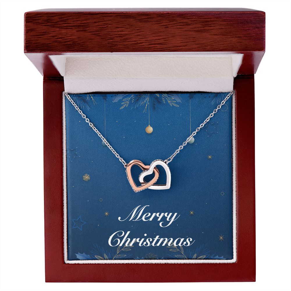 Merry Christmas v05 - Interlocking Hearts Necklace With Mahogany Style Luxury Box
