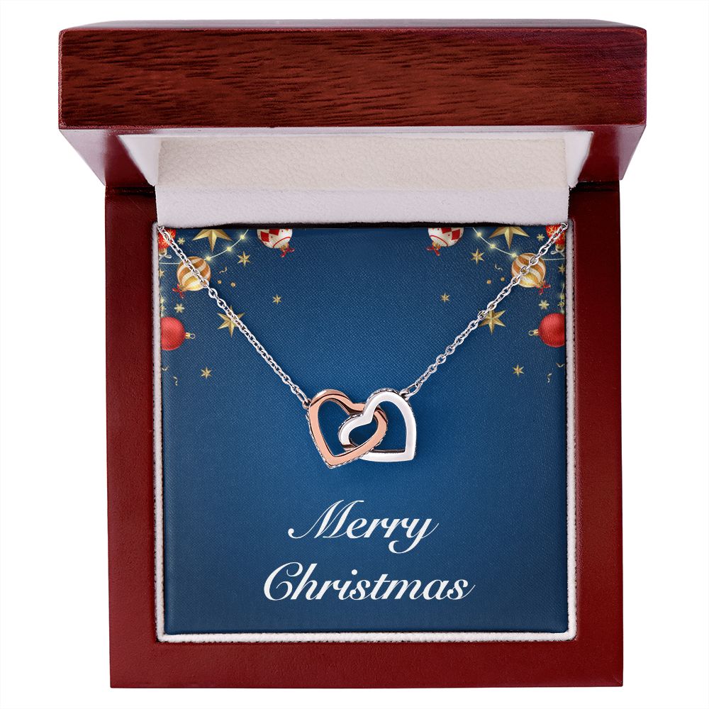 Merry Christmas v01 - Interlocking Hearts Necklace With Mahogany Style Luxury Box