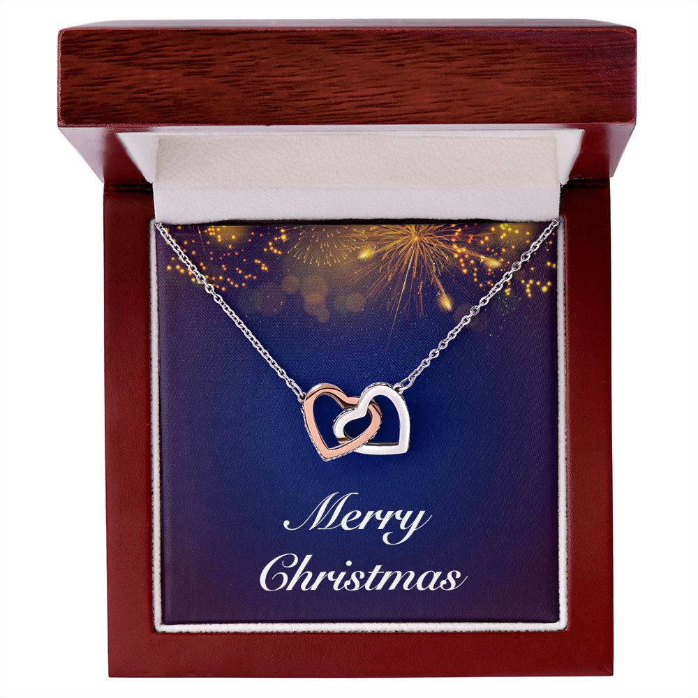 Merry Christmas v07 - Interlocking Hearts Necklace With Mahogany Style Luxury Box