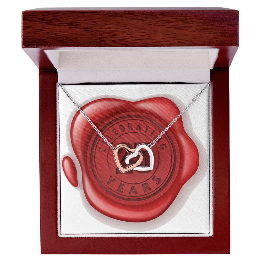 Celebrating 25 Years Anniversary - Interlocking Hearts Necklace With Mahogany Style Luxury Box