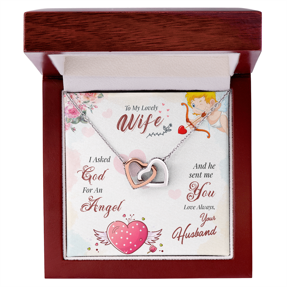 012 To My Lovely Wife - Interlocking Hearts Necklace With Mahogany Style Luxury Box