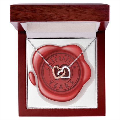 Celebrating 13 Years Anniversary - Interlocking Hearts Necklace With Mahogany Style Luxury Box