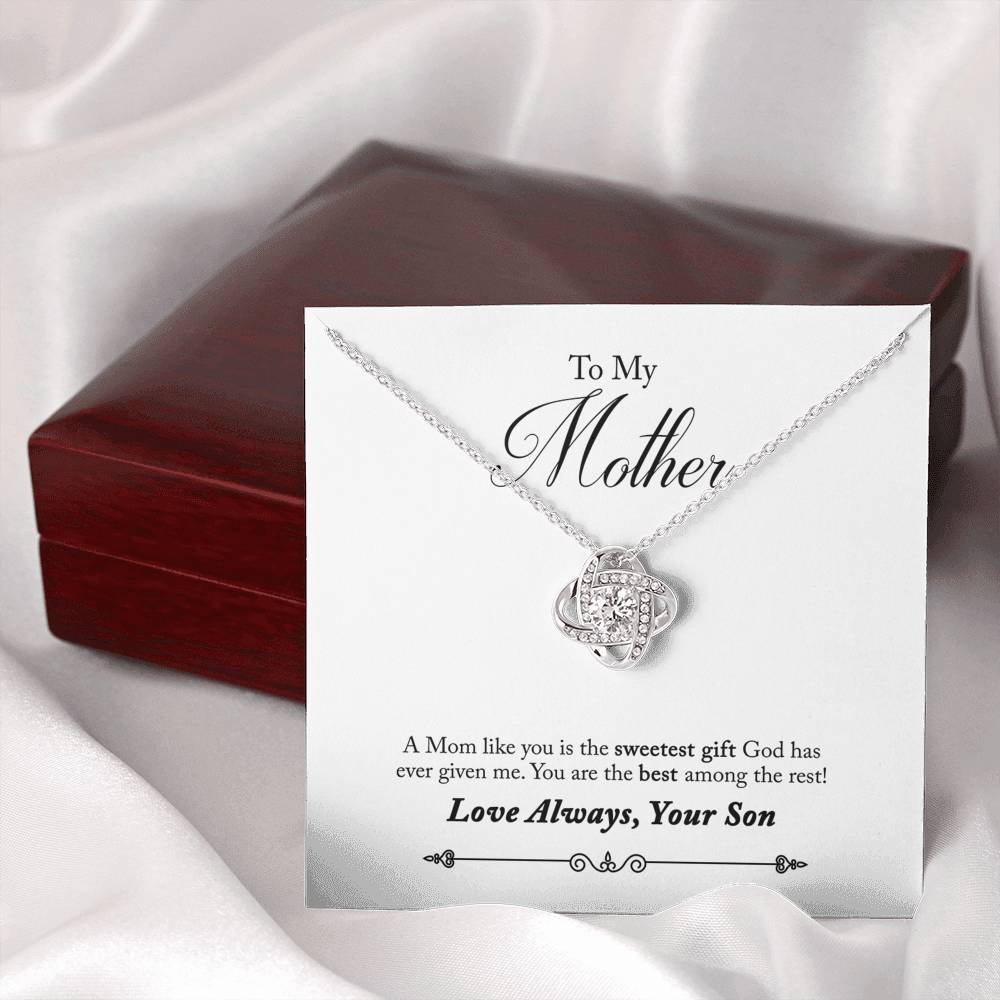 050 - To Mother From Son - Love Knot Necklace With Mahogany Style Luxury Box