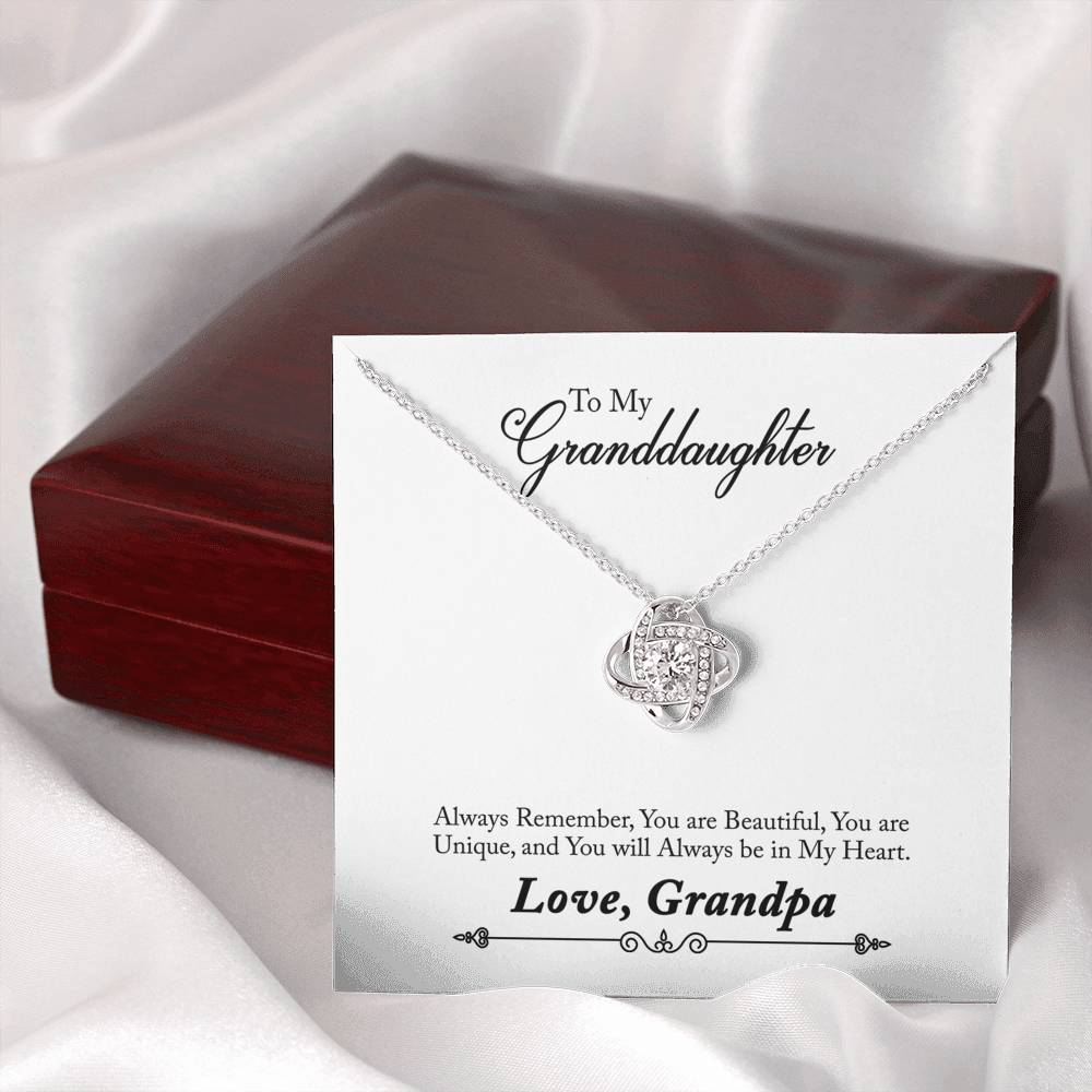 081 - To Granddaughter From Grandpa - Love Knot Necklace With Mahogany Style Luxury Box