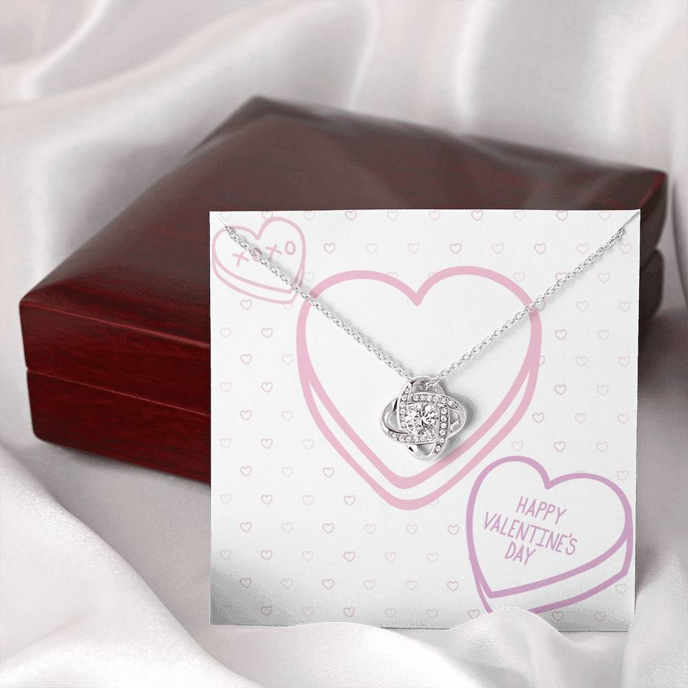 Happy Valentine's Day - Candy Hearts - Love Knot Necklace With Mahogany Style Luxury Box