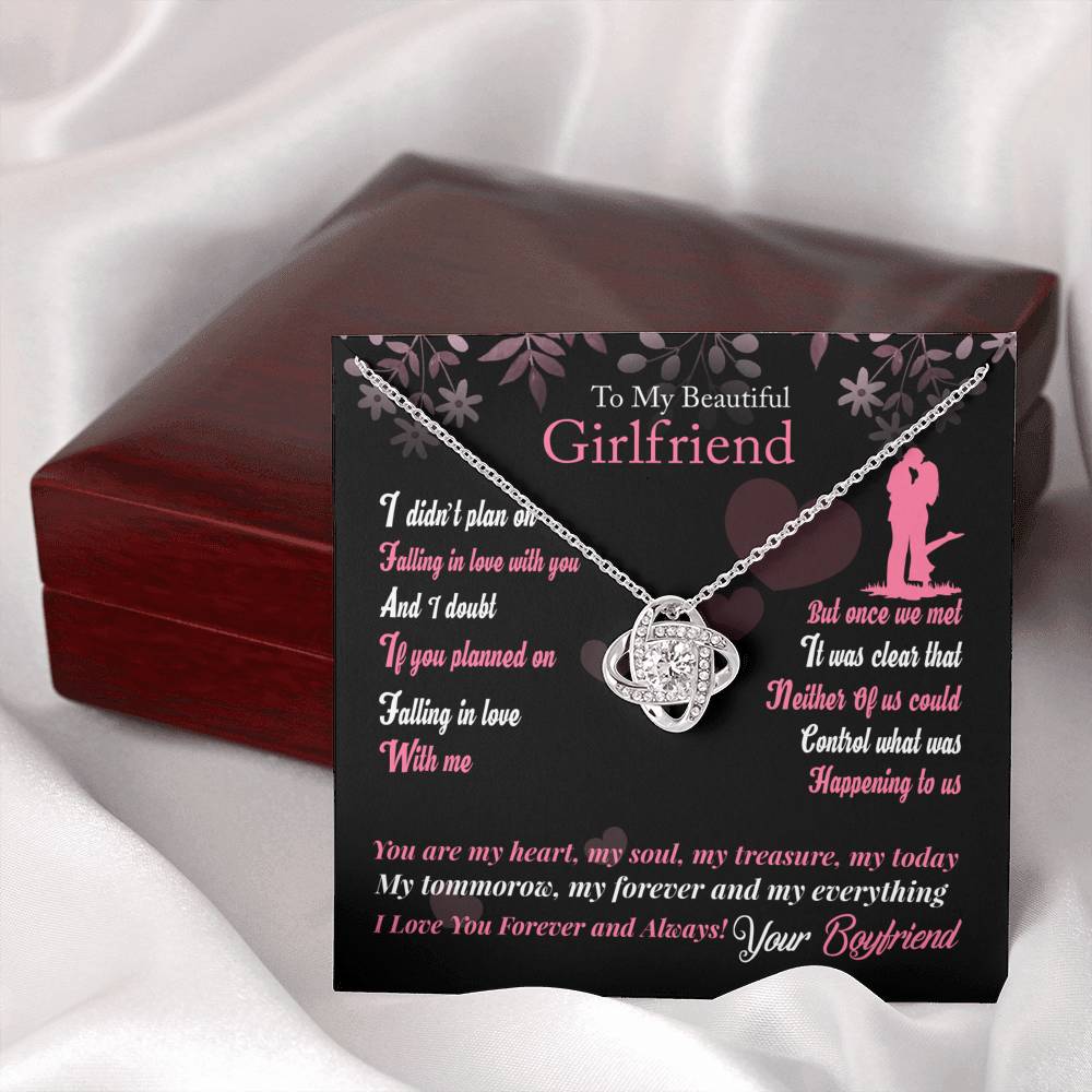 307 - To Girlfriend From Boyfriend - Love Knot Necklace With Mahogany Style Luxury Box