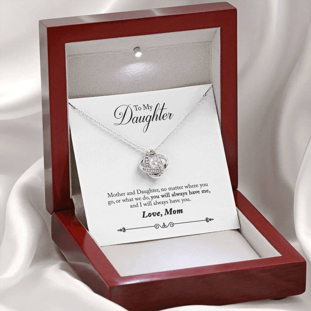 040 - To Daughter From Mom - Love Knot Necklace With Mahogany Style Luxury Box