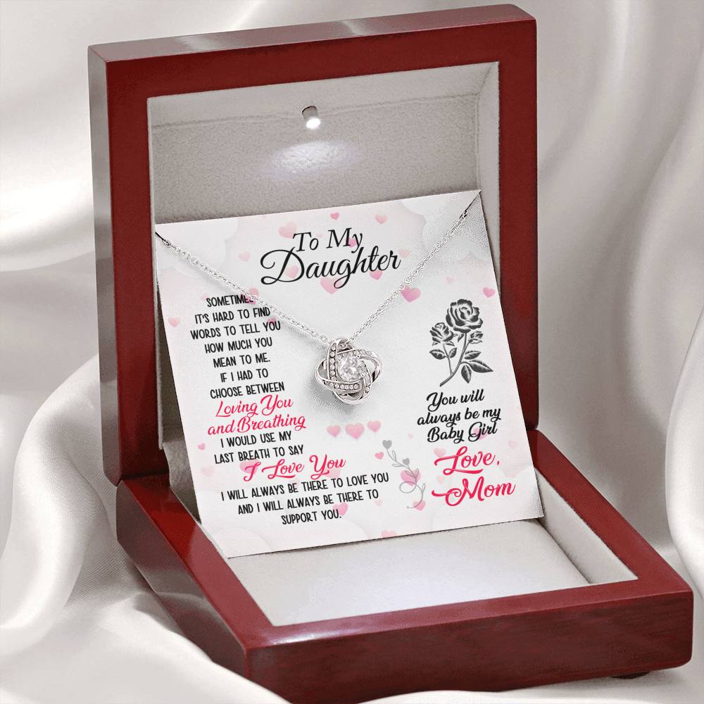 310 - To Daughter From Mom - Love Knot Necklace With Mahogany Style Luxury Box