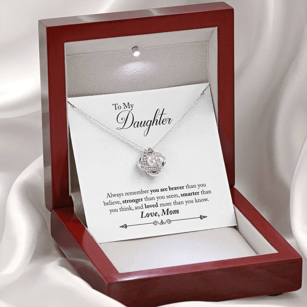 042 - To Daughter From Mom - Love Knot Necklace With Mahogany Style Luxury Box