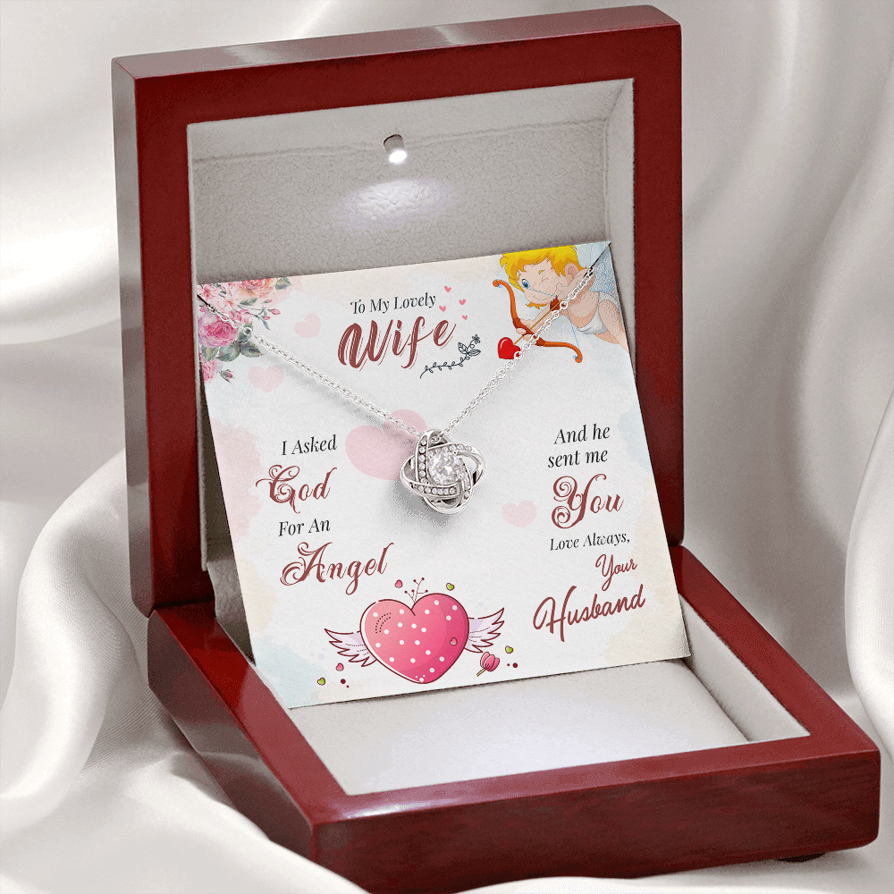 012 To My Lovely Wife - Love Knot Necklace With Mahogany Style Luxury Box