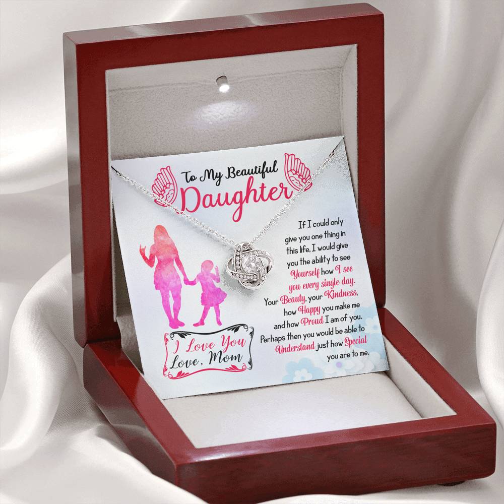 313 - To Daughter From Mom - Love Knot Necklace With Mahogany Style Luxury Box