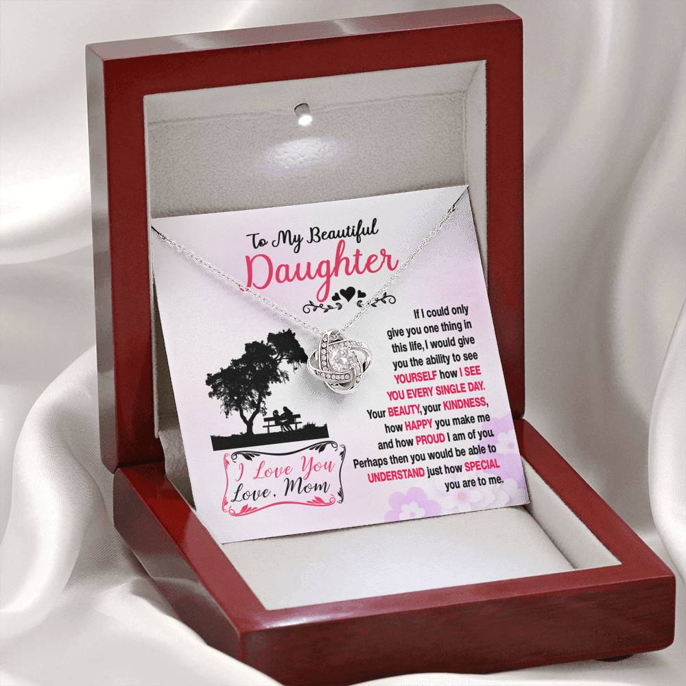314 - To Daughter From Mom - Love Knot Necklace With Mahogany Style Luxury Box
