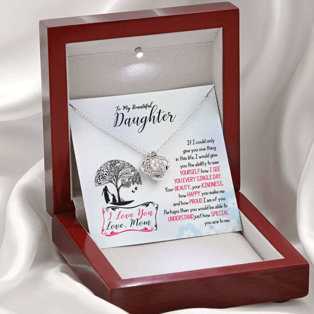 311 - To Daughter From Mom - Love Knot Necklace With Mahogany Style Luxury Box