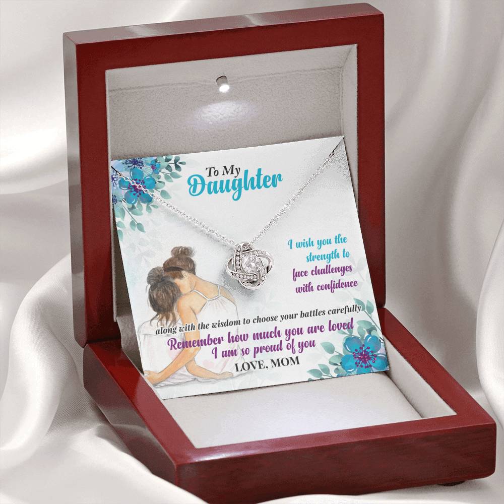 318 - To Daughter From Mom - Love Knot Necklace With Mahogany Style Luxury Box
