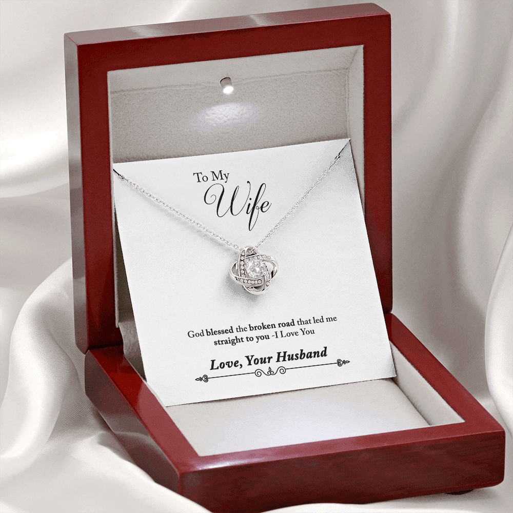 006 To My Wife - Love Knot Necklace With Mahogany Style Luxury Box