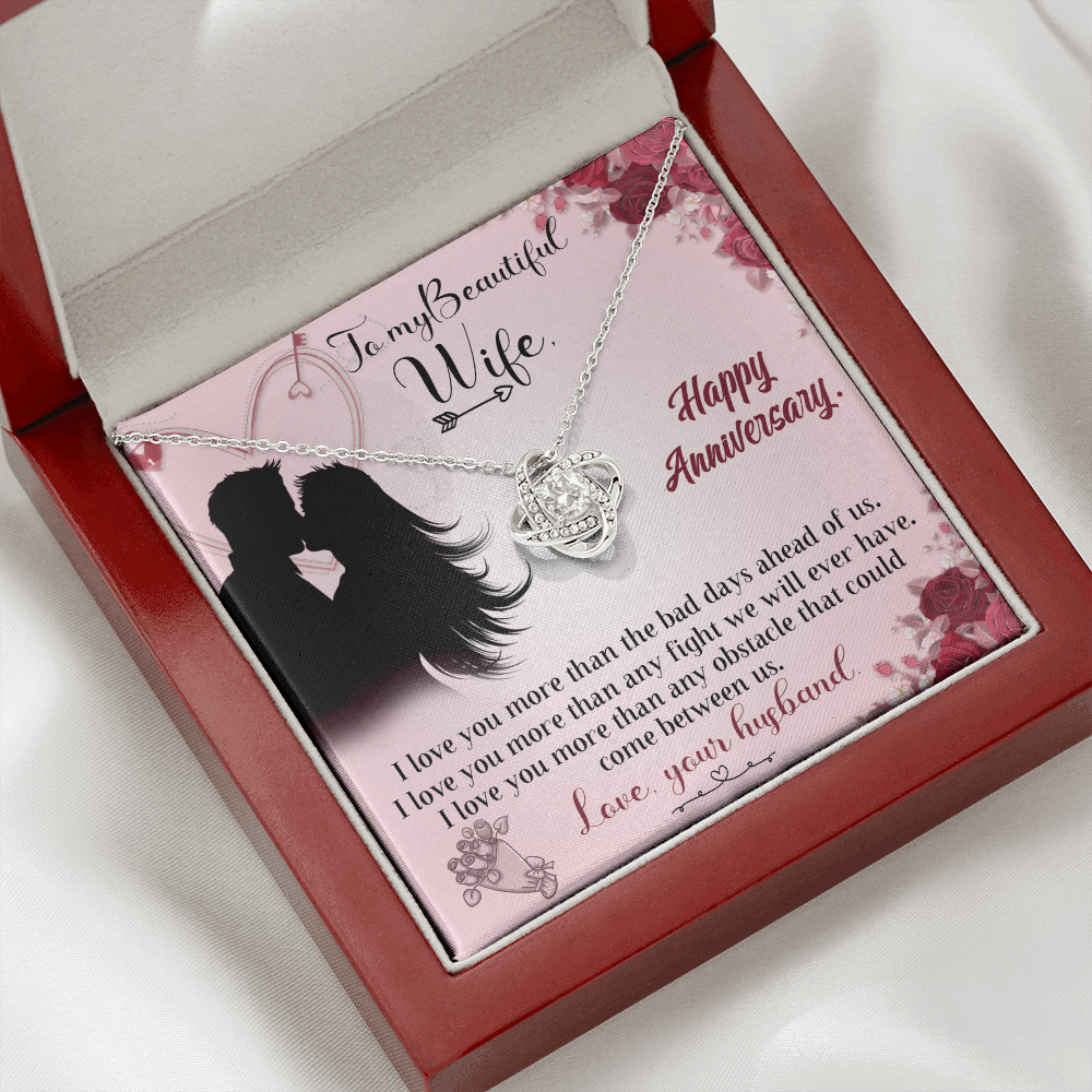 020 To My Beautiful Wife, Happy Anniversary - Love Knot Necklace With Mahogany Style Luxury Box