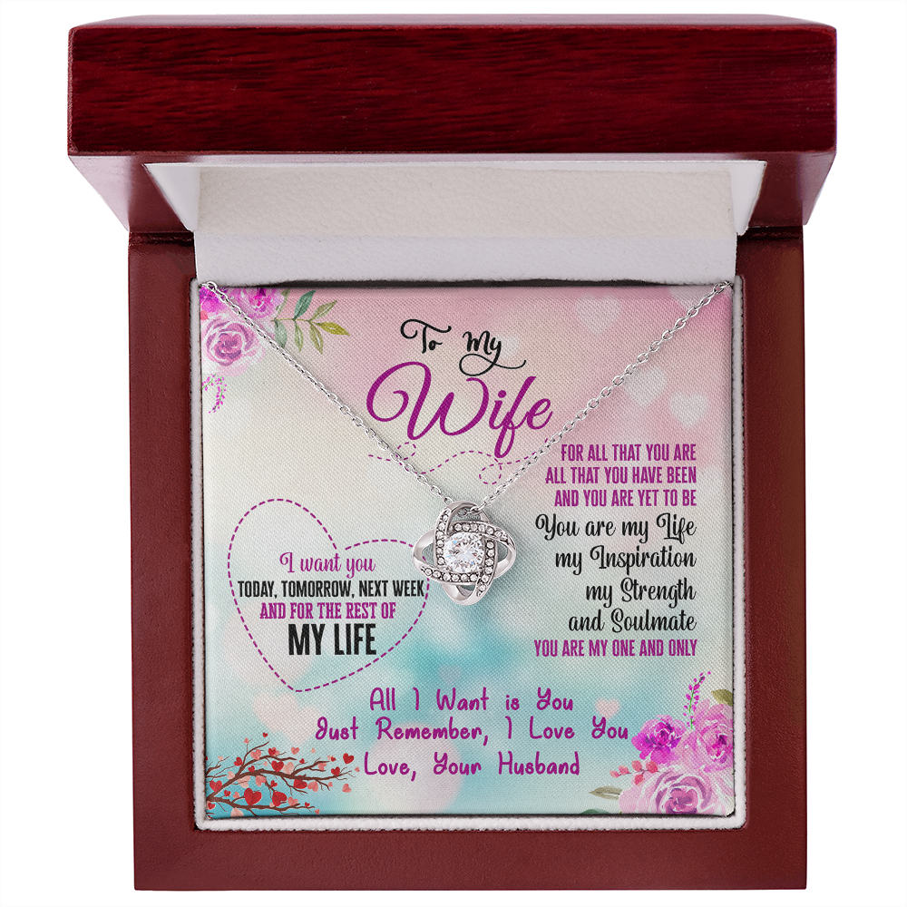 015 To My Wife - Love Knot Necklace With Mahogany Style Luxury Box