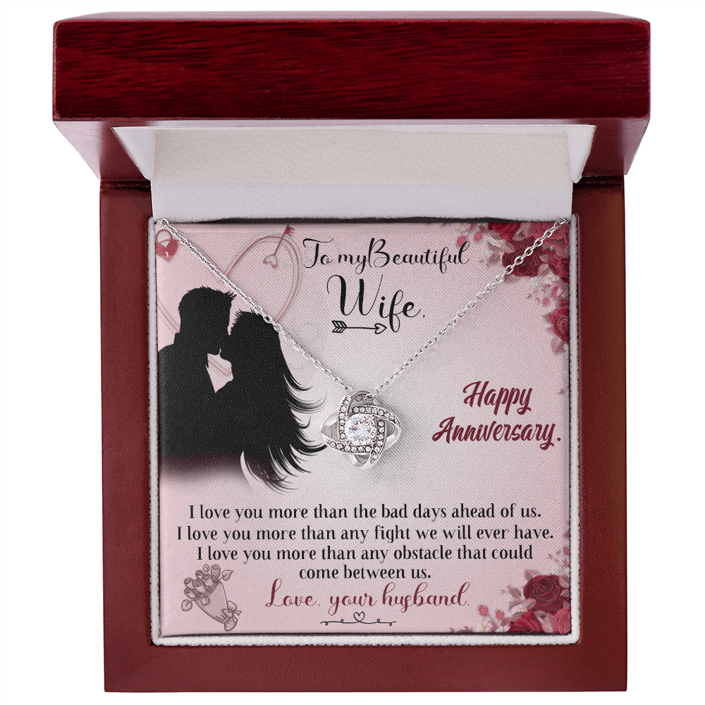 020 To My Beautiful Wife, Happy Anniversary - Love Knot Necklace With Mahogany Style Luxury Box