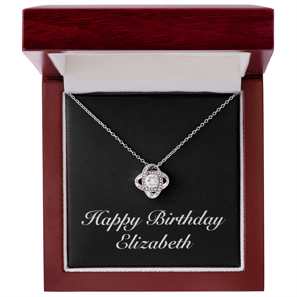 Happy Birthday Elizabeth v2 - Love Knot Necklace With Mahogany Style Luxury Box