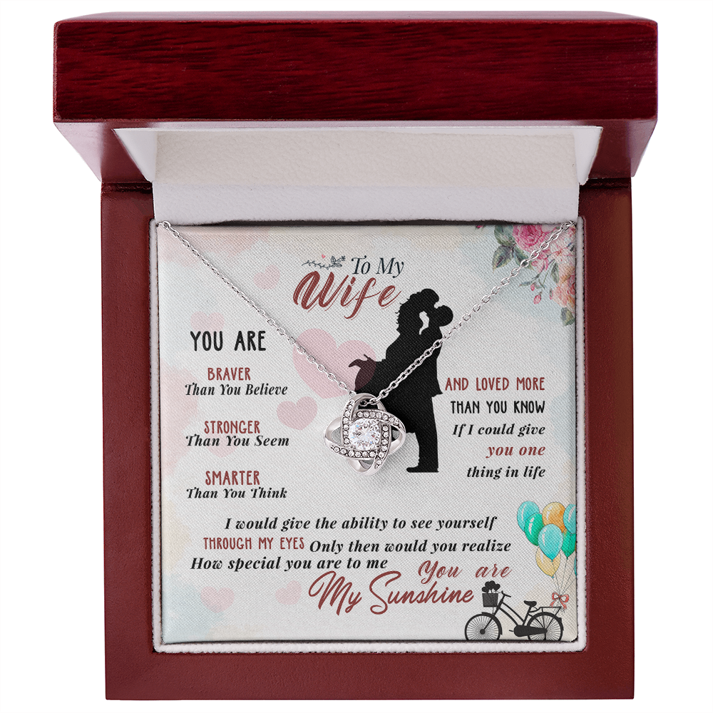 014 To My Wife - Love Knot Necklace With Mahogany Style Luxury Box