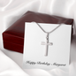 Happy Birthday Margaret - Stainless Steel Cross Necklace With Mahogany Style Luxury Box