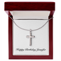 Happy Birthday Jennifer - Stainless Steel Cross Necklace With Mahogany Style Luxury Box
