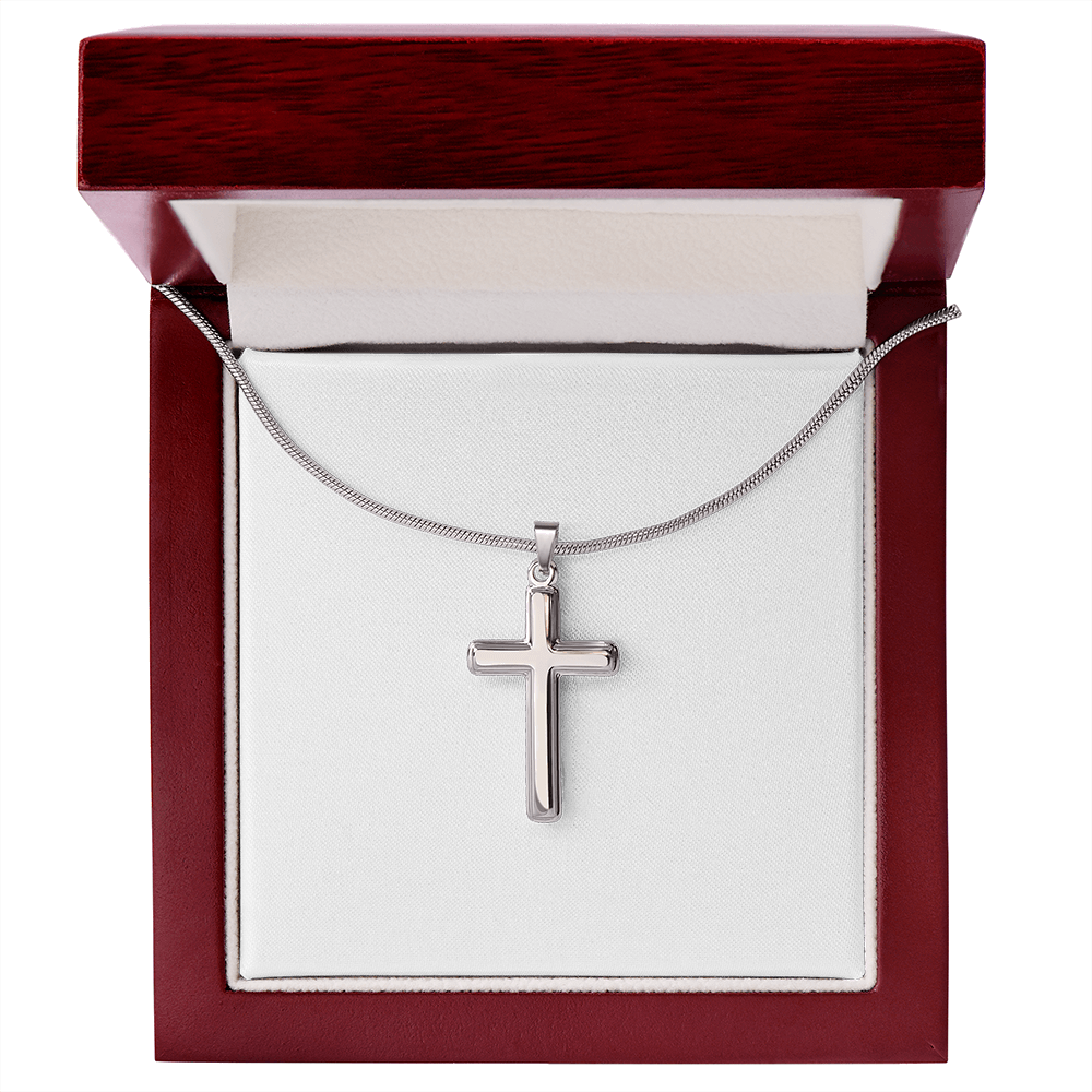 Stainless Steel Cross Necklace With Mahogany Style Luxury Box