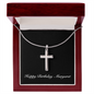 Happy Birthday Margaret v2 - Stainless Steel Cross Necklace With Mahogany Style Luxury Box