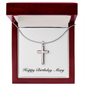 Happy Birthday Mary - Stainless Steel Cross Necklace With Mahogany Style Luxury Box