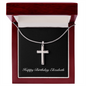 Happy Birthday Elizabeth v2 - Stainless Steel Cross Necklace With Mahogany Style Luxury Box