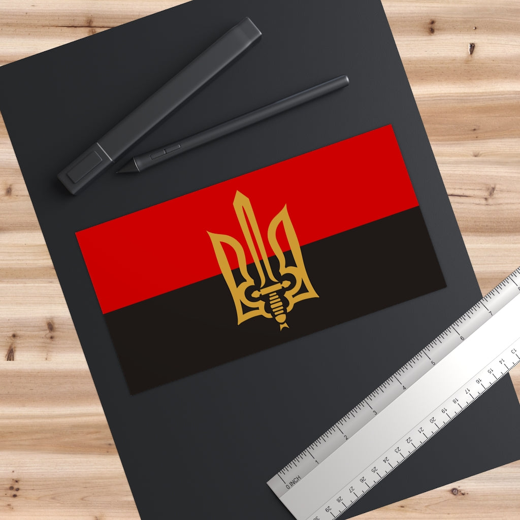 Stylized Tryzub And Red-Black Flag - 7.5" x 3.75" Bumper Sticker