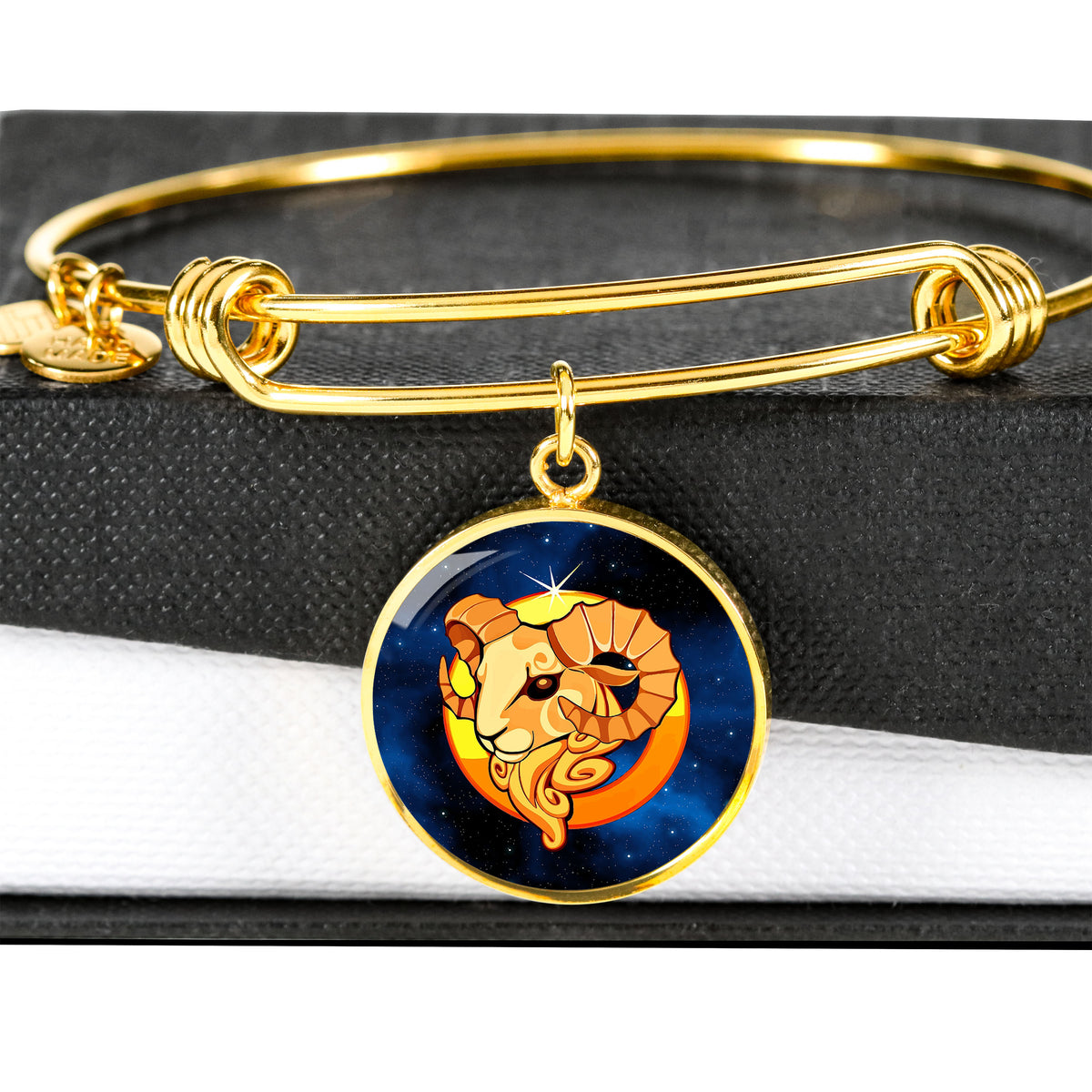 Zodiac Sign Aries - 18k Gold Finished Bangle Bracelet