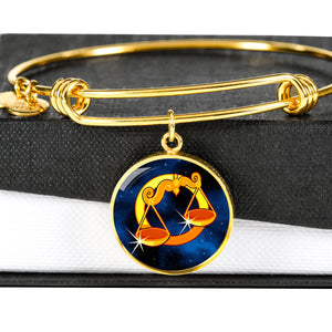 Zodiac Sign Libra - 18k Gold Finished Bangle Bracelet