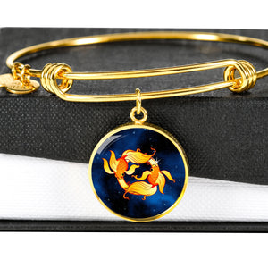 Zodiac Sign Pisces - 18k Gold Finished Bangle Bracelet