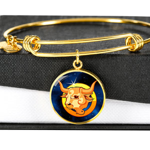 Zodiac Sign Taurus - 18k Gold Finished Bangle Bracelet