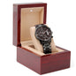Custom Text Black Chronograph Watch With Mahogany Style Luxury Box