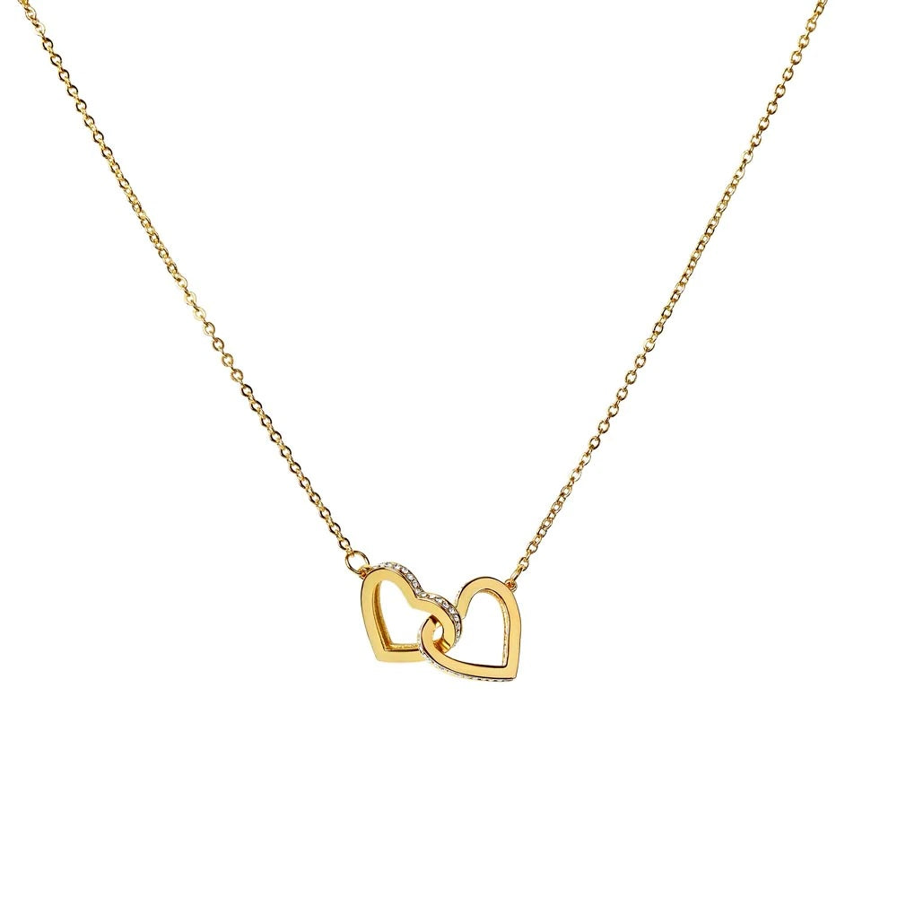 Celebrating 45 Years Anniversary - 18K Yellow Gold Finish Interlocking Hearts Necklace With Mahogany Style Luxury Box